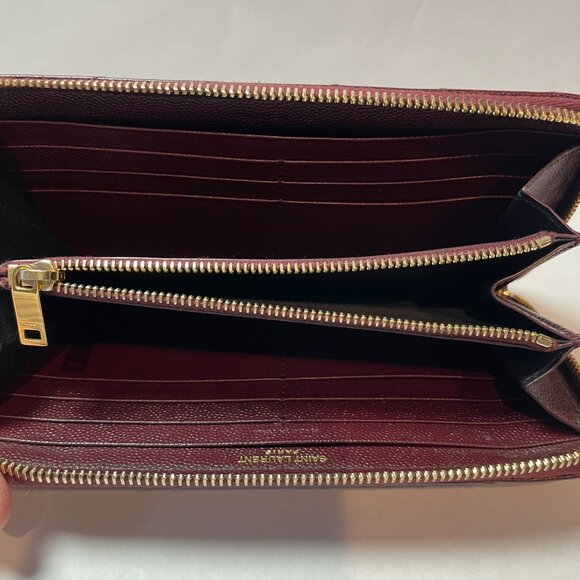 YSL Yves Saint Cassandre Matelasse Zip Around Wallet, Burgundy - Preowned - Picture 8 of 14